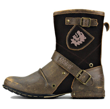 Suede Vintage Moto-Inspired Mid-Calf Boots